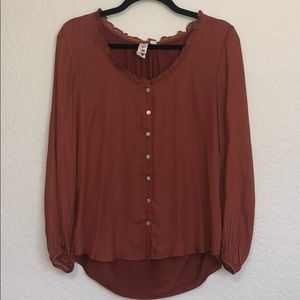 Anthropologie Burnt Orange Button Up Top